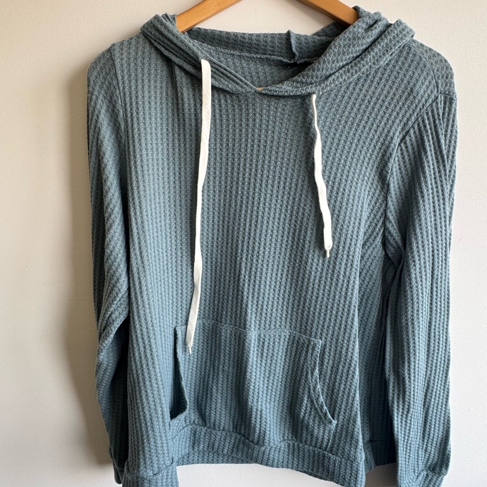 Blue Waffle Knit Hoodie